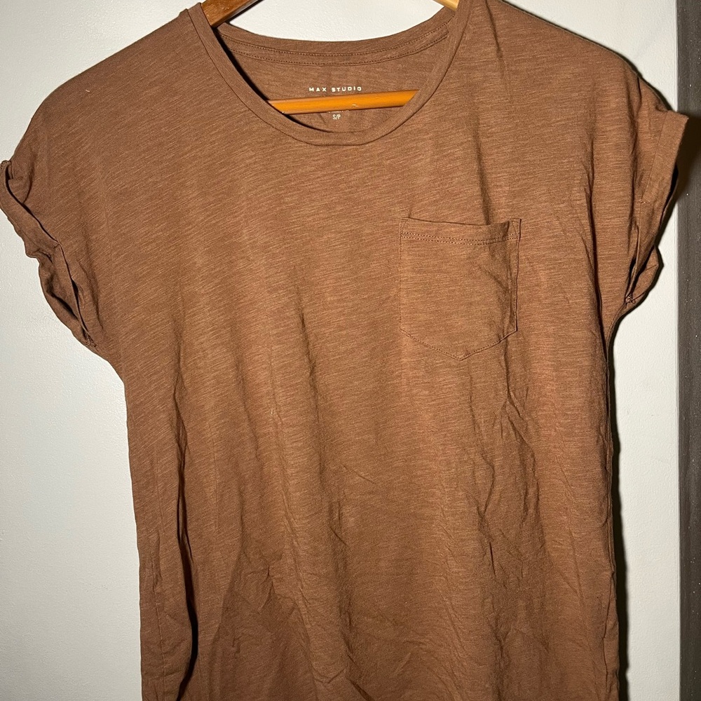 Max Studio Brown Short Sleeve Tee Casual Cotton